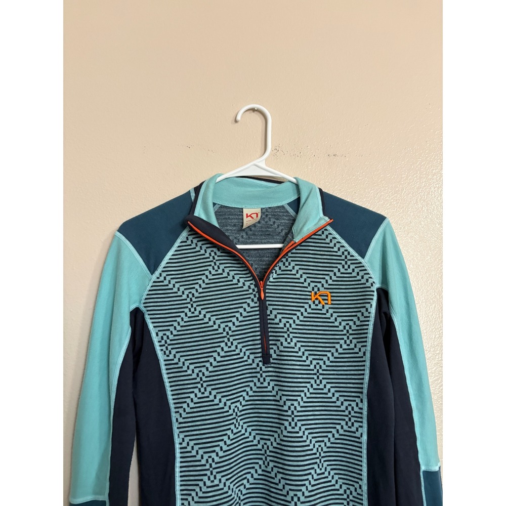 Kari Traa Women's Blue Geometric Half Zip Base Layer Pullover Top Size M
